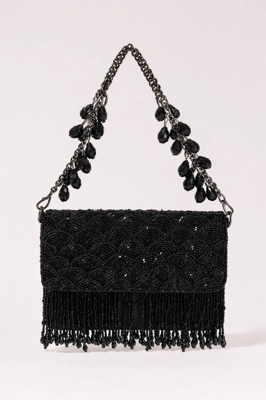 Black mini bag for women with handcrafted embellishments