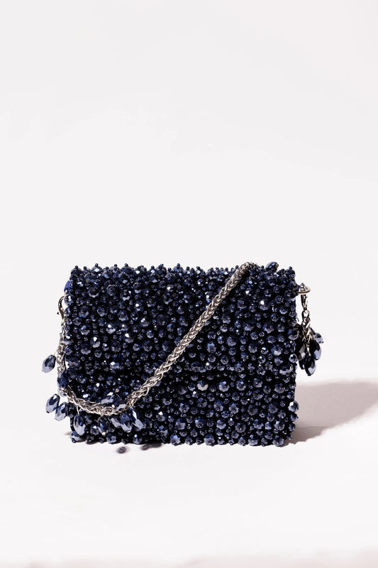 Charcoal blue shoulder bag for sangeet ceremonies and wedding celebrations