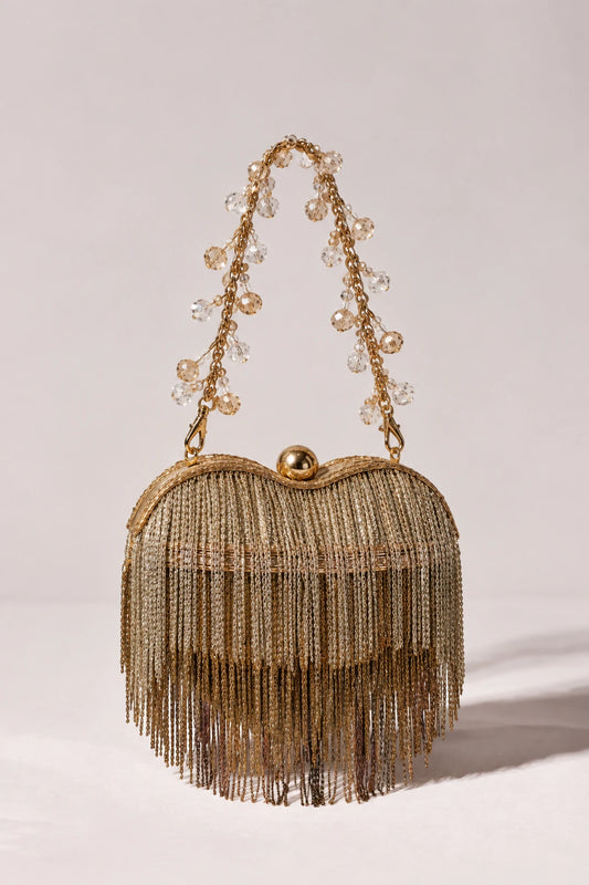 Statement gold and silver embellished handbag designed for cocktail parties and festive occasions