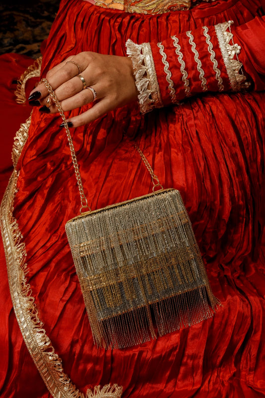 Gold and silver fringe mini bag for festive celebrations