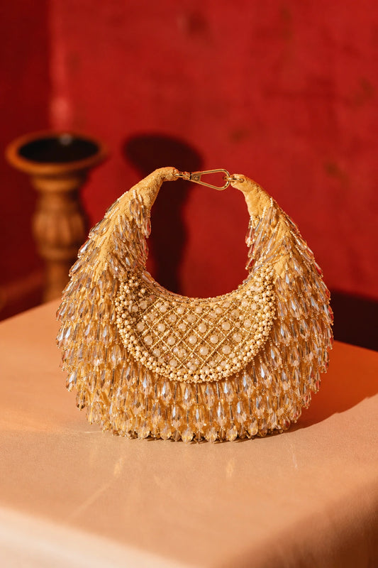 Golden hobo bag for women for festive occasions