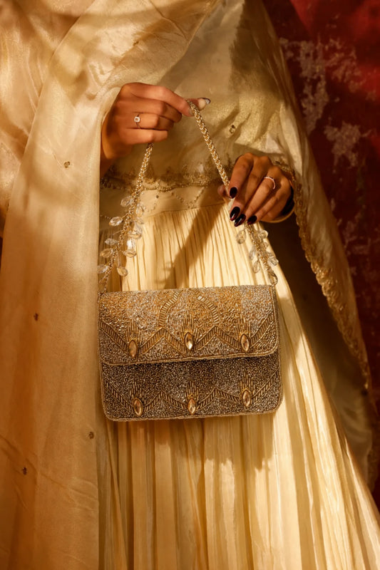 Golden shoulder bag for weddings and reception celebrations