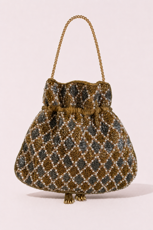 Luxury dual tone party bag inspired by glamorous celebrations and festive styling