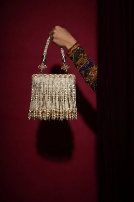 Pearl Haldi mini bag for women with layered pearl detailing