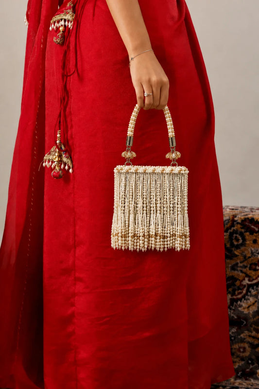 Pearl Haldi mini bag for women with layered pearl detailing