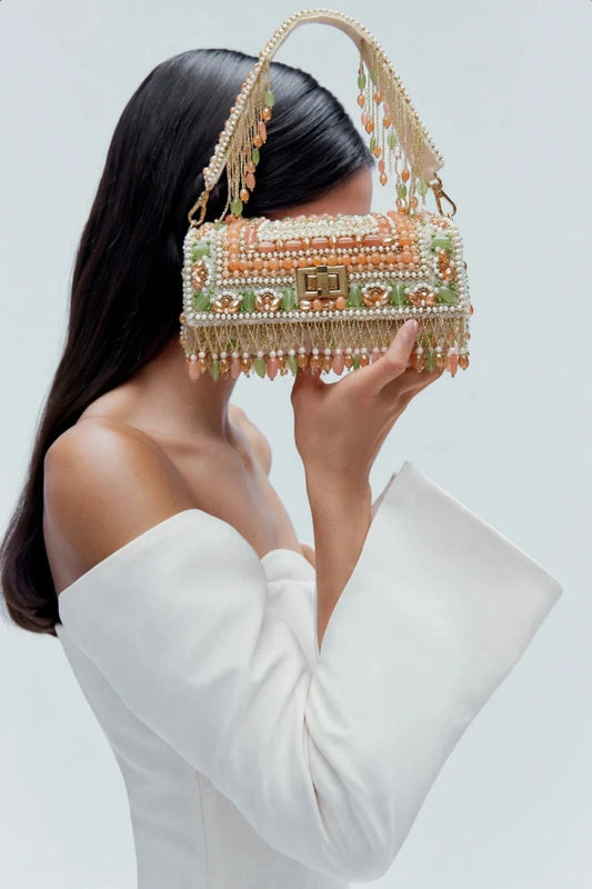 Pearl wedding handbag for women with handcrafted pearl embroidery