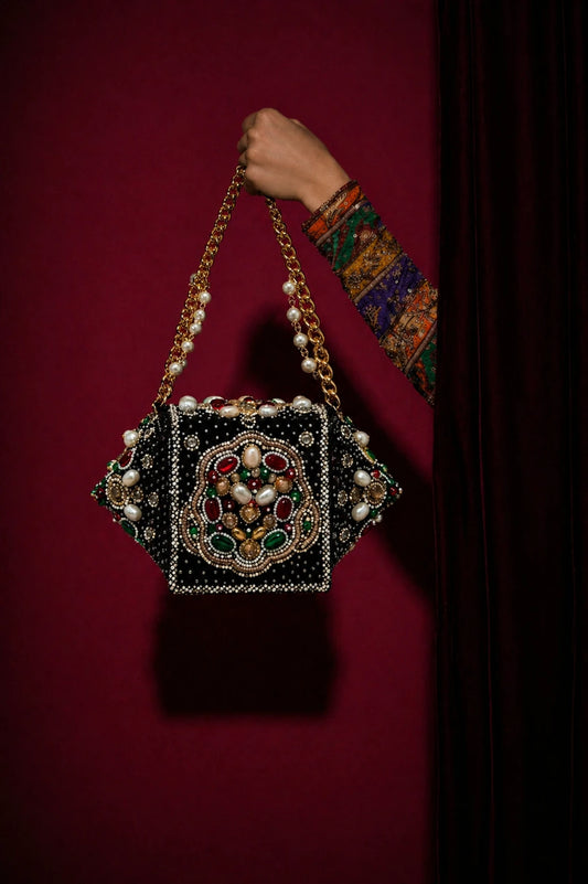 Potli bag for wedding occasions featuring jewel toned embellishments