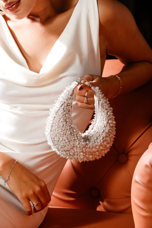 Silver embellished hobo bag for weddings and festive celebrations