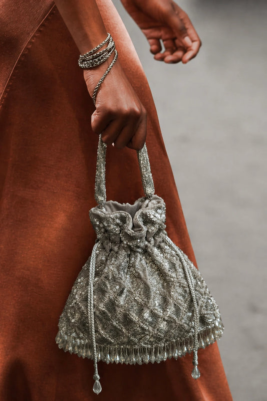 Silver potli bag for haldi ceremonies and festive celebrations