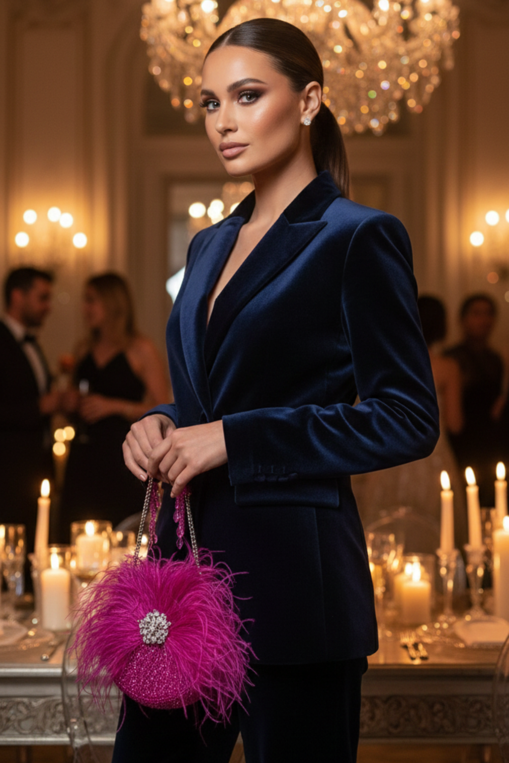 Feather Hot Pink Round bag