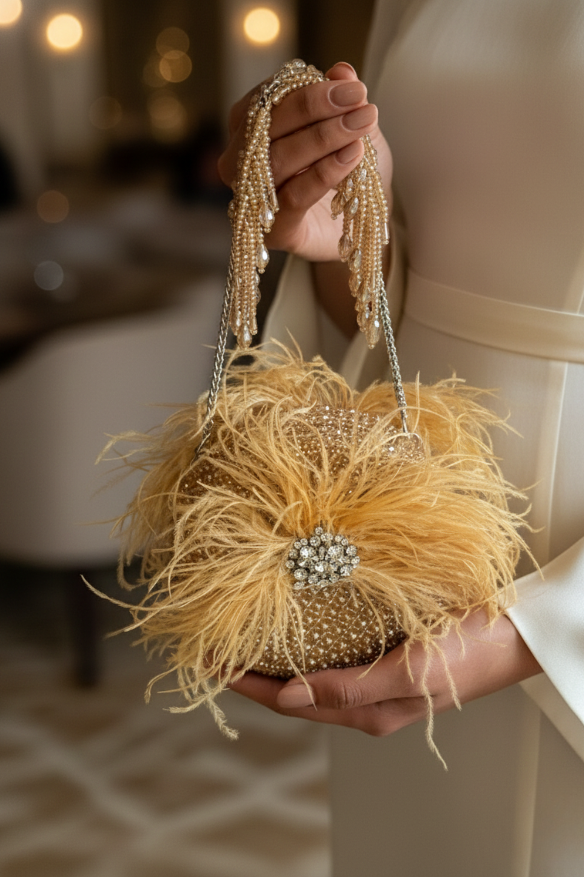 Feather Golden Round bag
