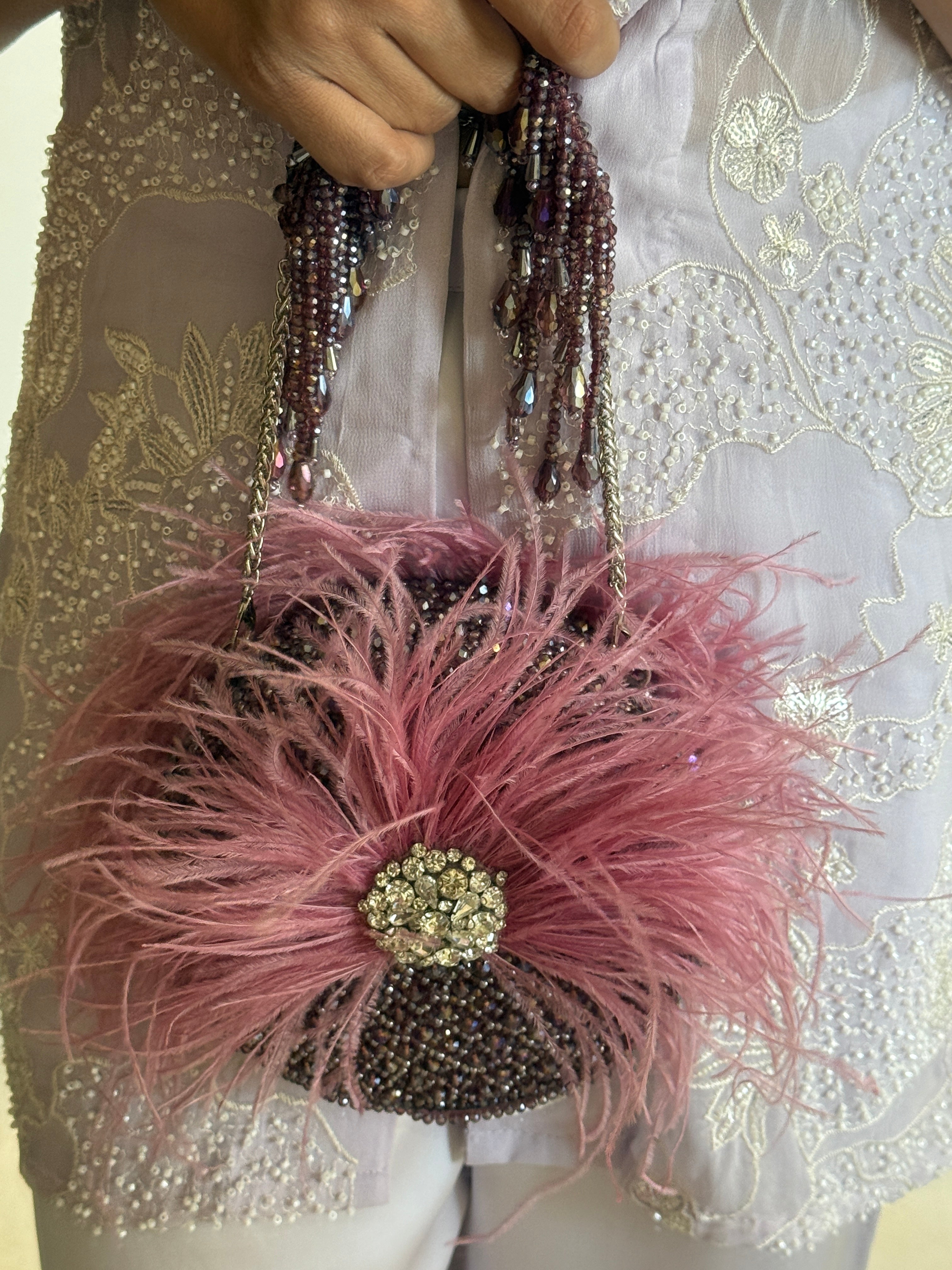 Feather burst Purple Round bag