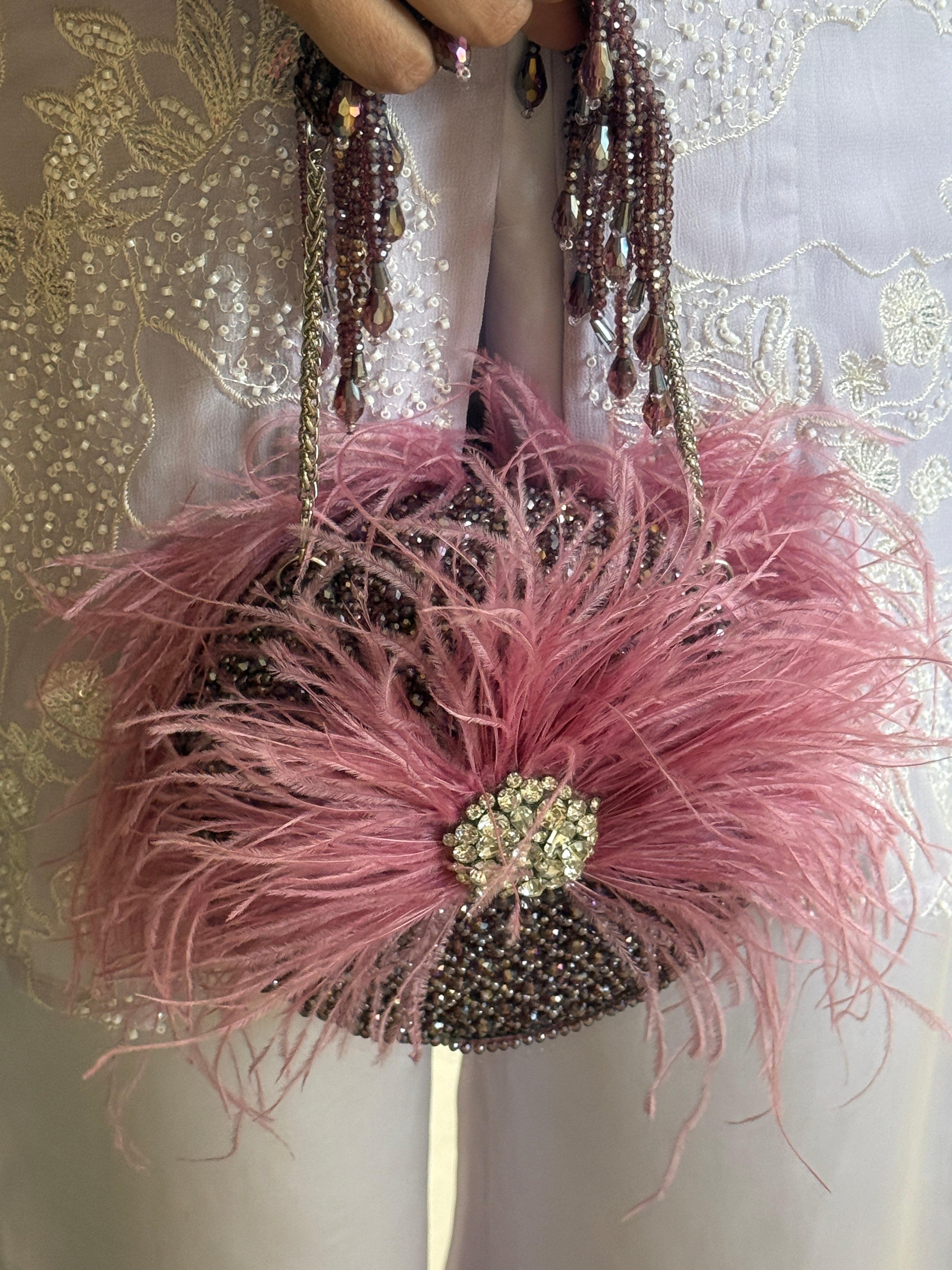 Feather burst Purple Round bag