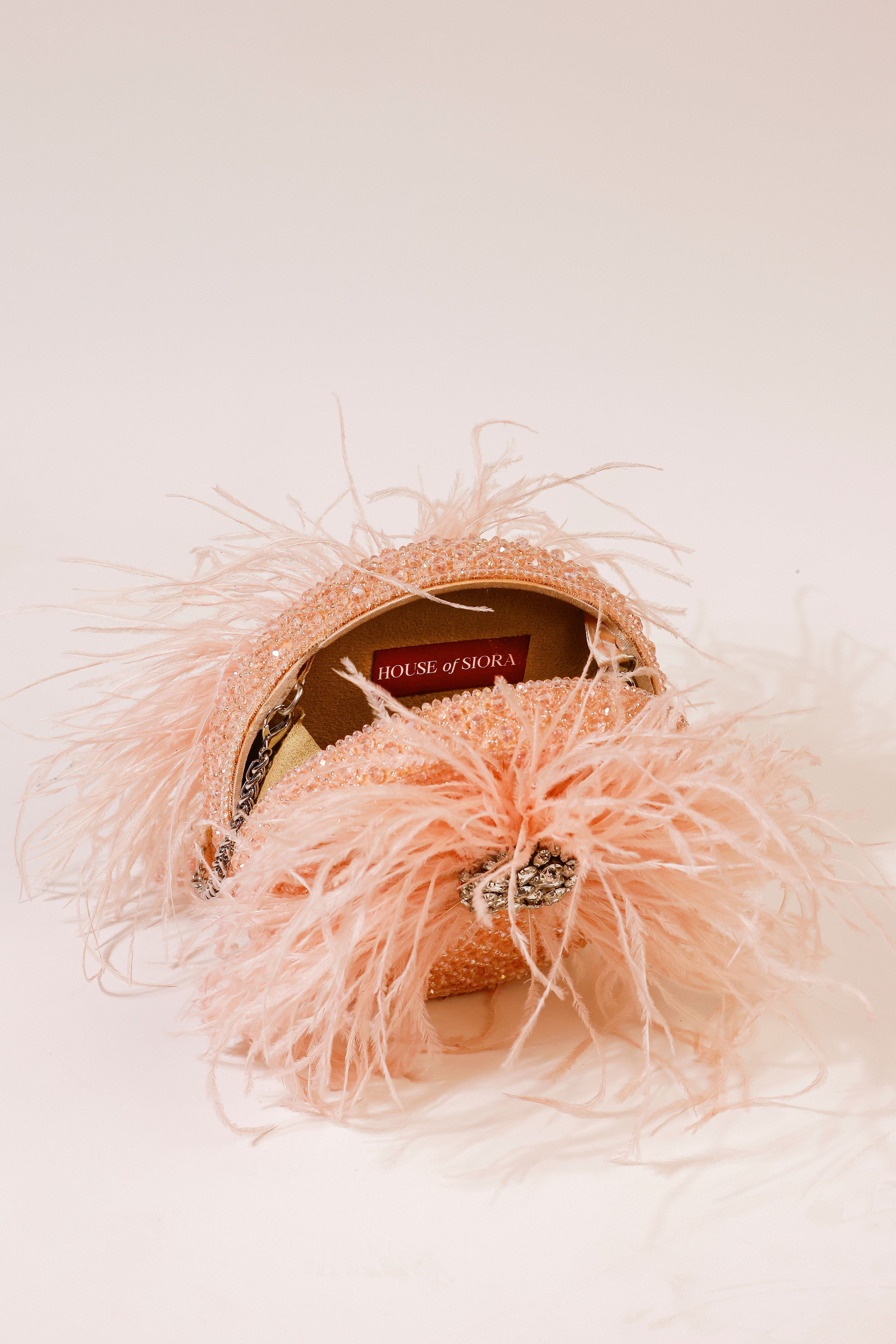 Feather Burst Baby Pink Round bag