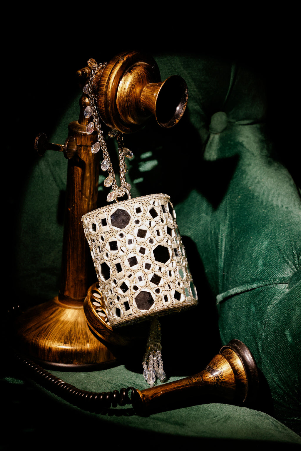 Sitara Silver Mini Cylindrical Mirror Bag