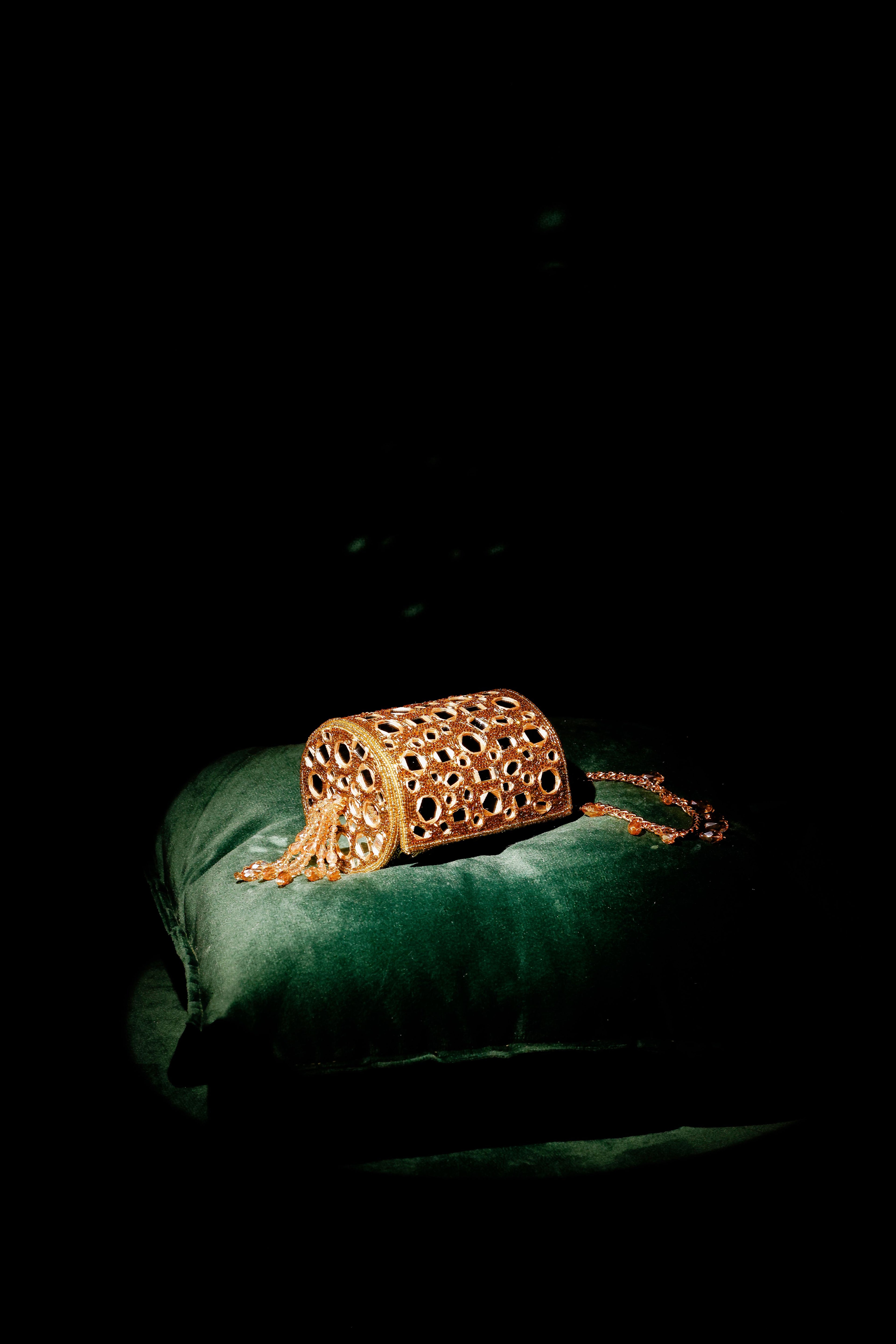 Sitara Golden Mini Cylindrical Mirror Bag