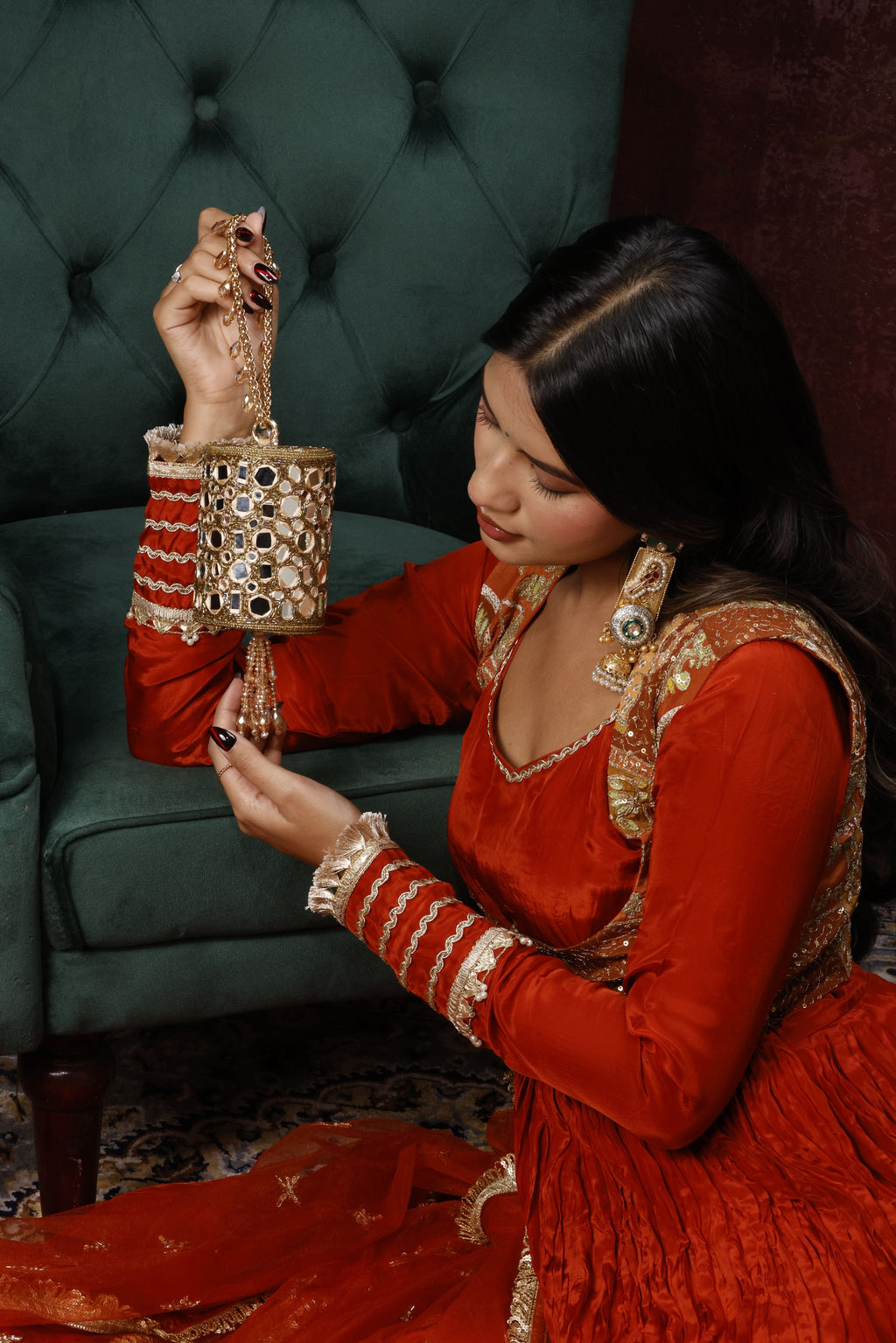 Sitara Golden Mini Cylindrical Mirror Bag