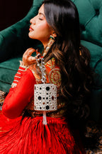 Sitara Silver Mini Cylindrical Mirror Bag