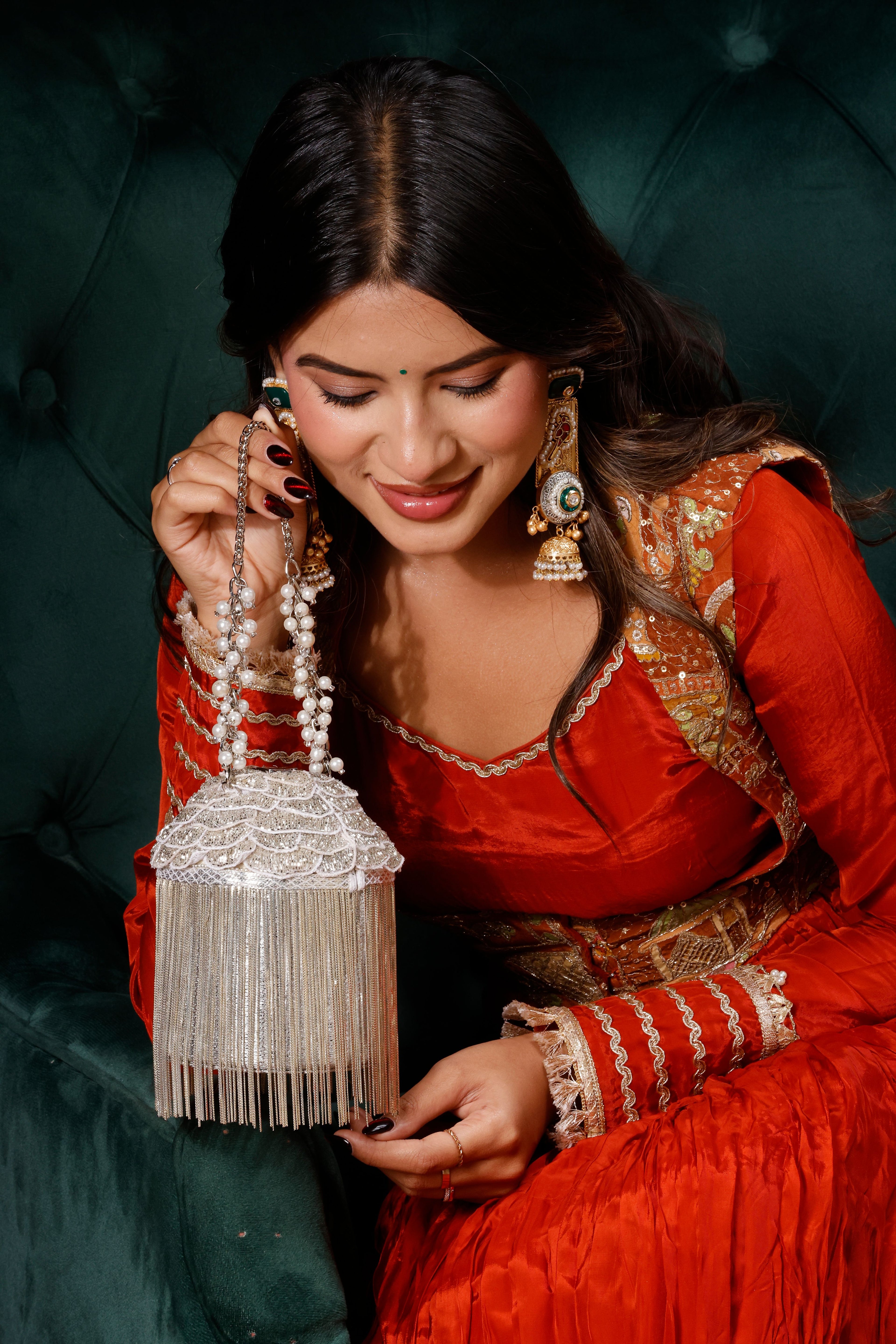 Khwaab Fringe Silver Bucket Bag