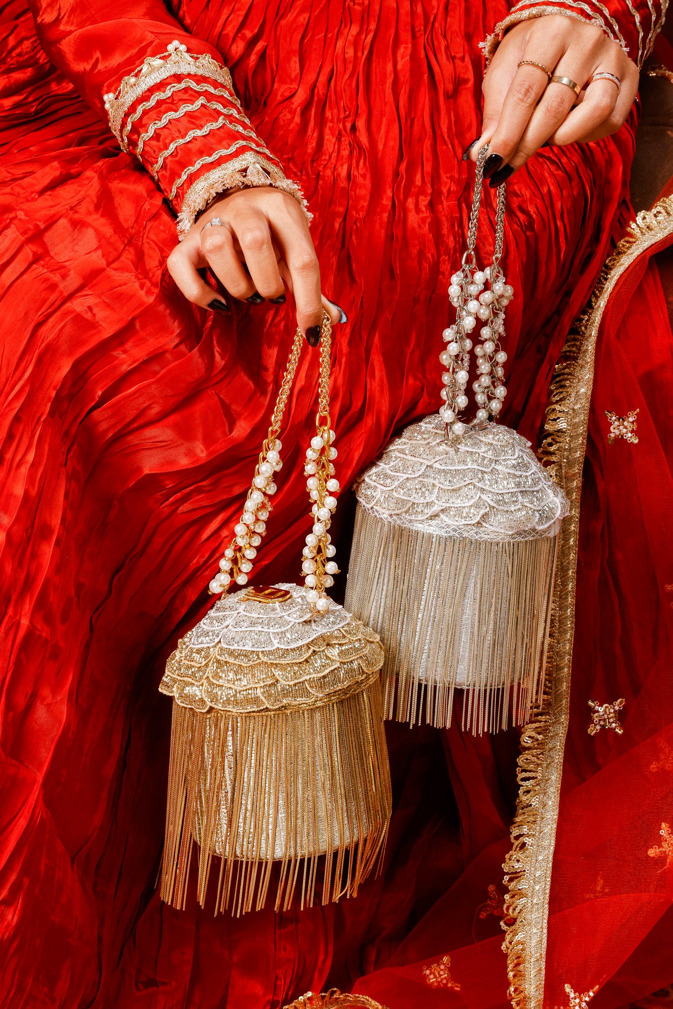 Khwaab Fringe Golden Bucket Bag