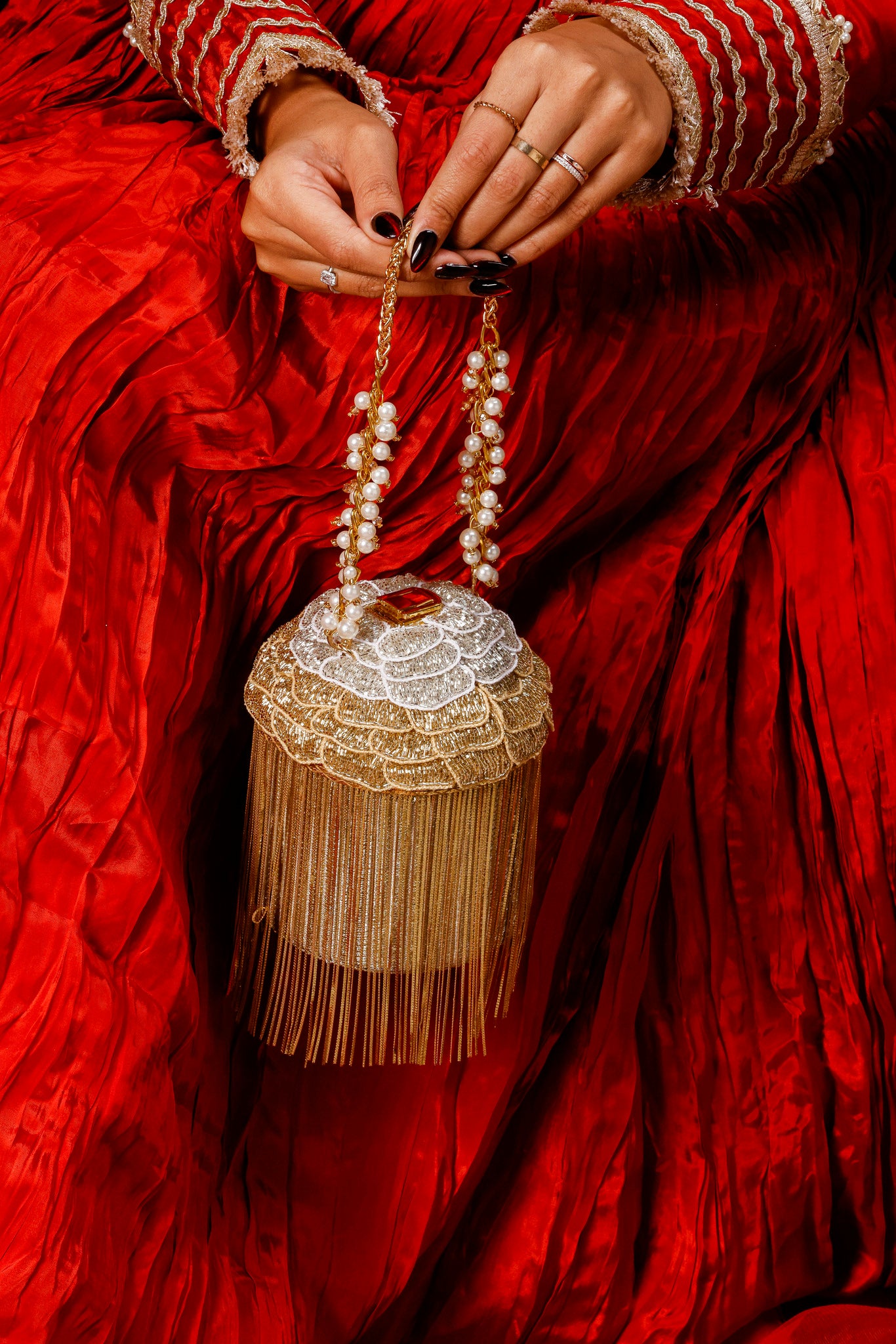 Khwaab Fringe Golden Bucket Bag