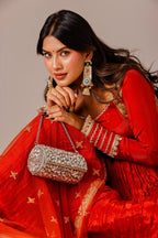 Sheesh Mahal Cylindrical Silver  Bag