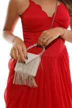 Starlight Fringe White Sling Bag