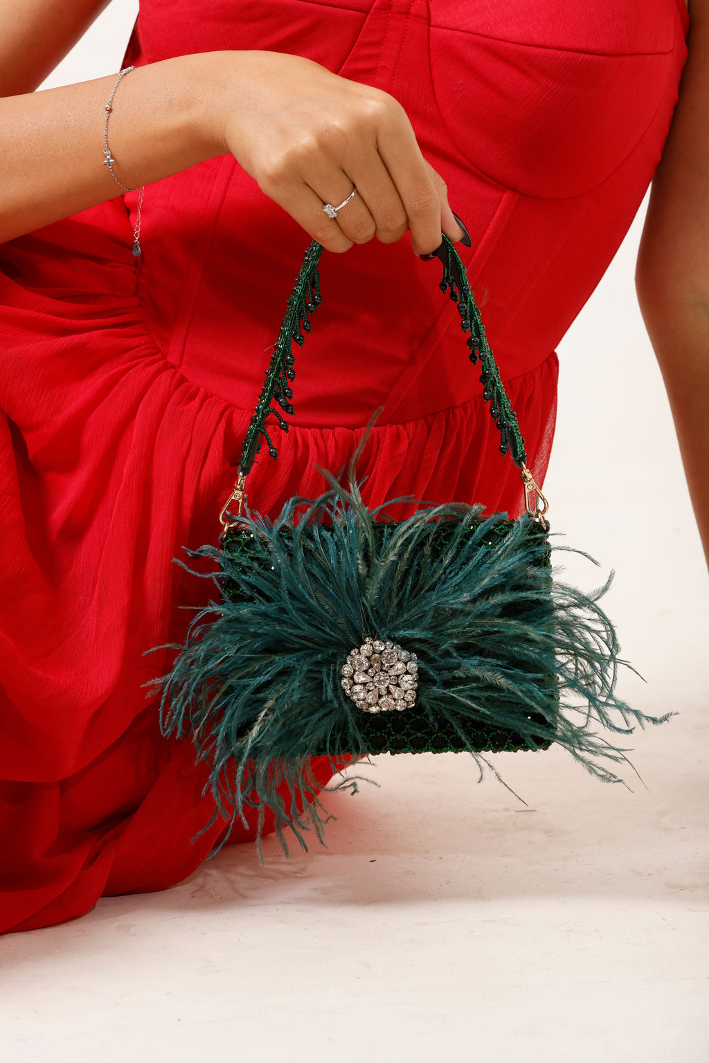 Emerald Plume Flap Bag