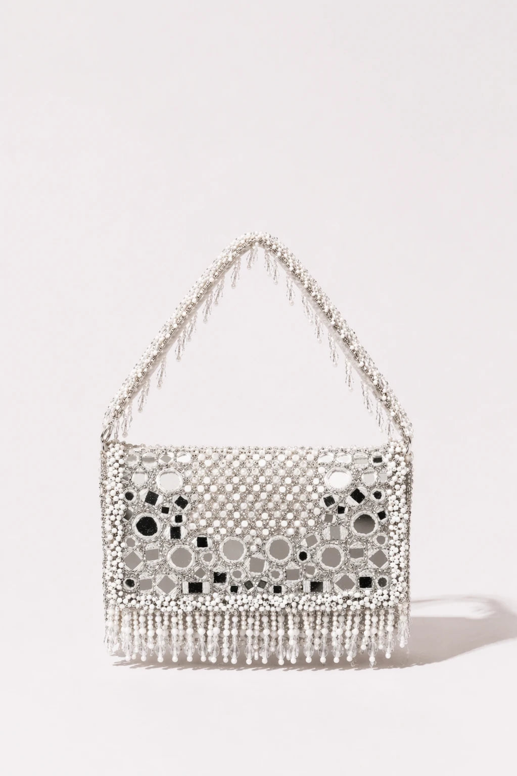 Aaina Silver Mirror Shoulder Bag with handcrafted mirror work and bead embroidery