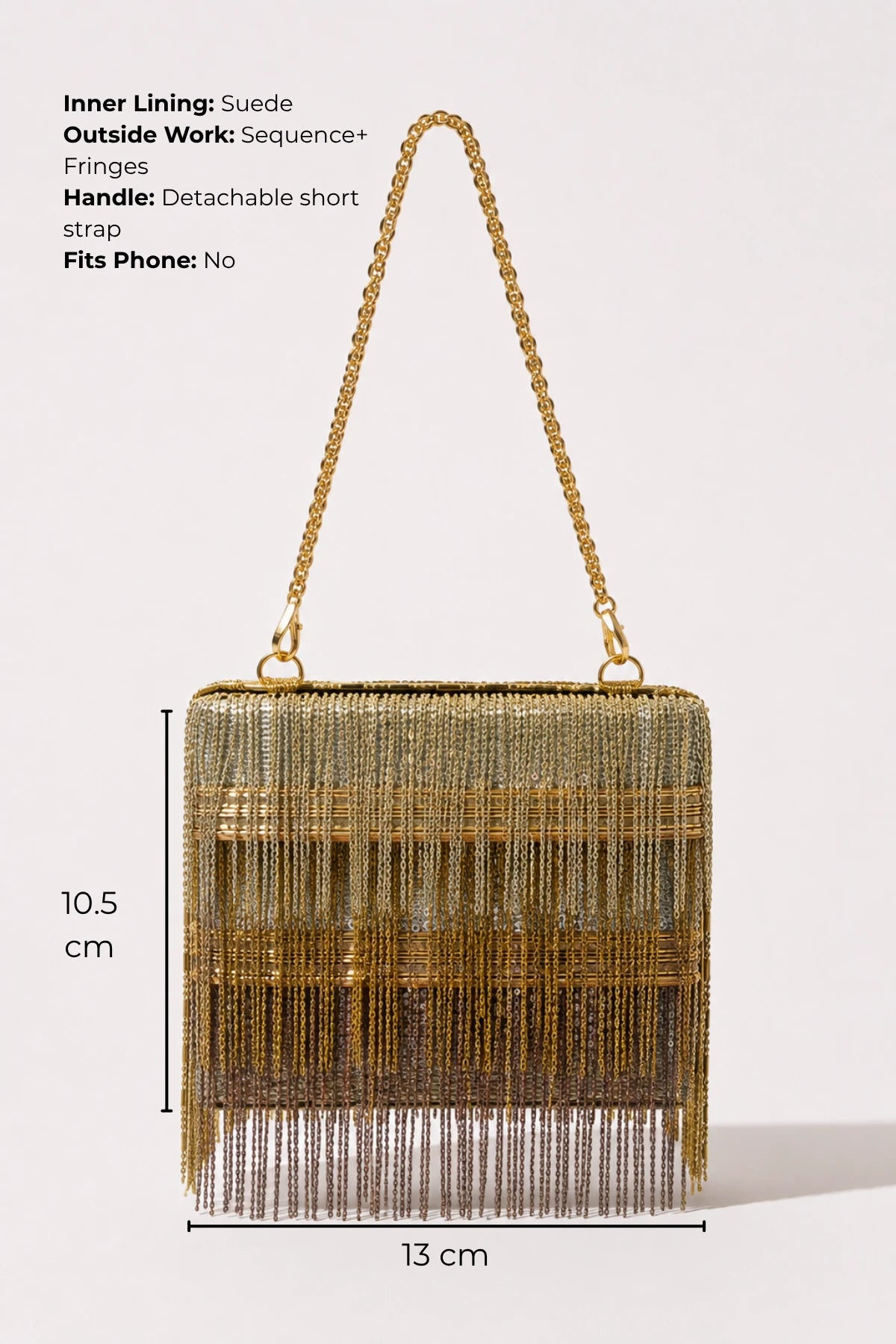 House of Siora Adaa Mini Golden Bag with mixed gold and silver fringe