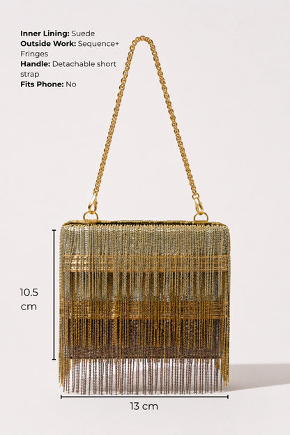 House of Siora Adaa Mini Golden Bag with mixed gold and silver fringe