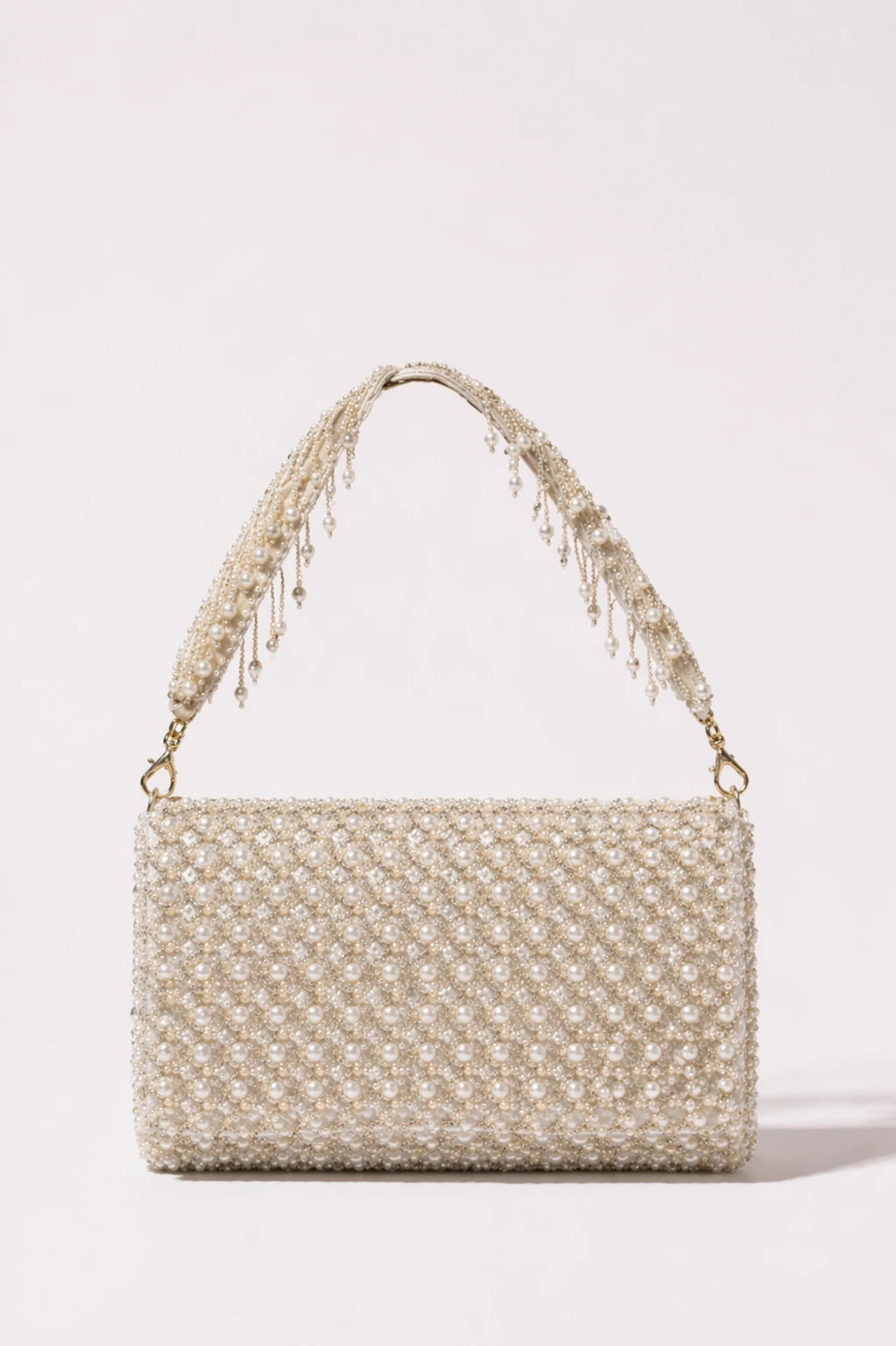Aleen White Shoulder Bag with handcrafted pearl embellishments