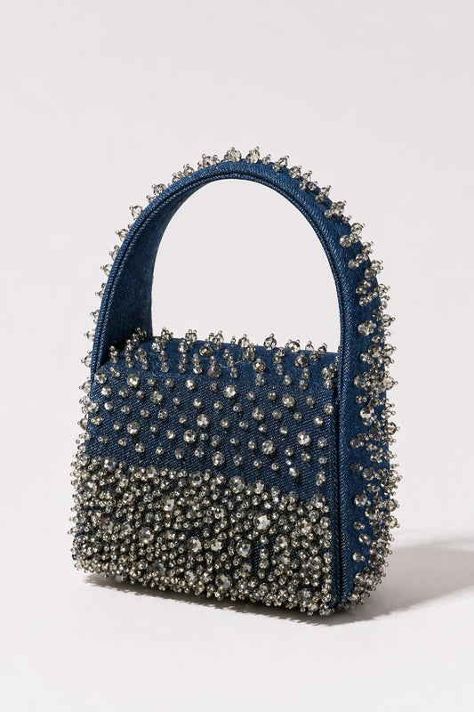 Aria Denim Shoulder Bag with handcrafted bead embellishments