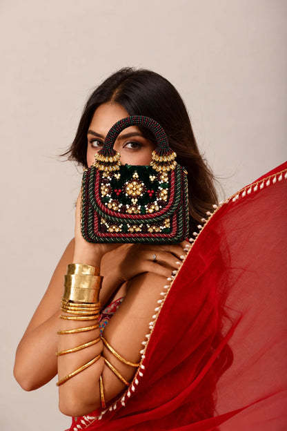 Bridal bag for women featuring handcrafted floral beadwork