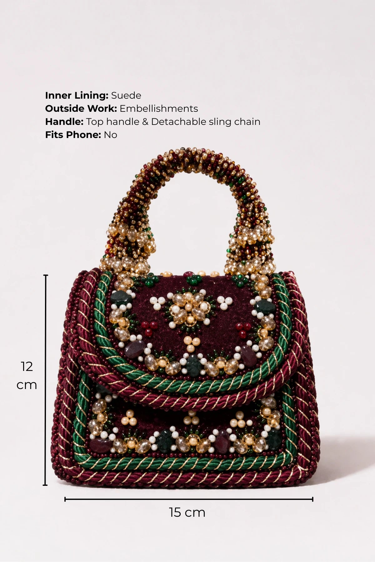 Wedding handbag for receptions featuring hand-beaded embellishments