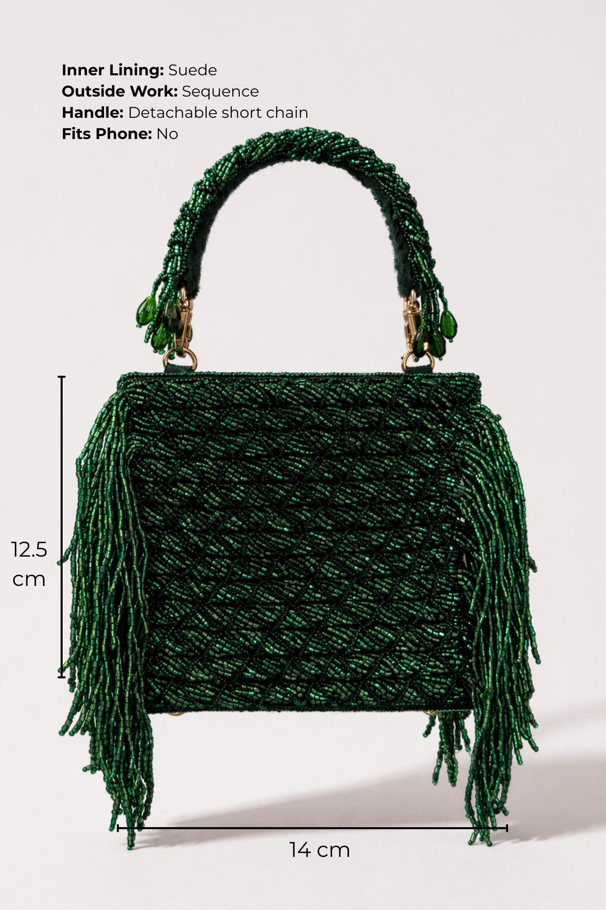 Clutch bag for women with handcrafted beadwork and fringe accents