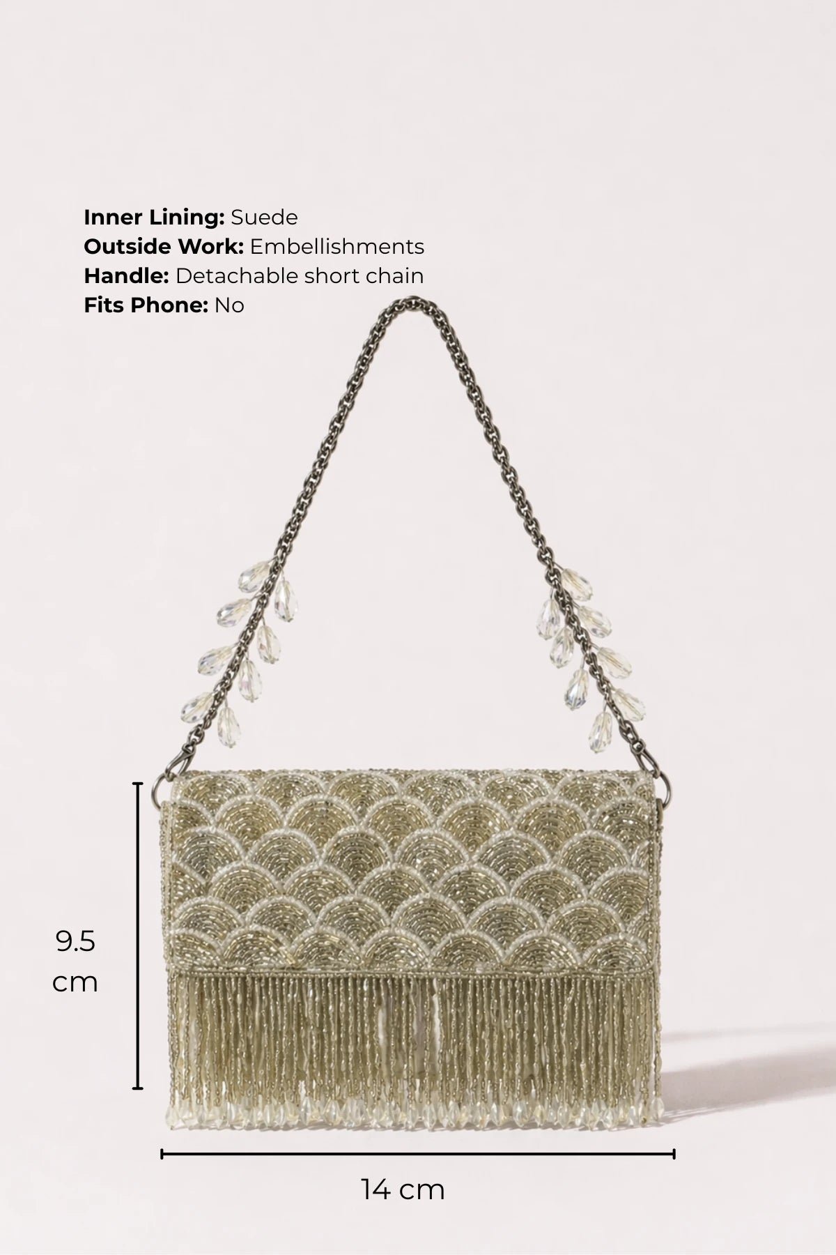 Silver mini bag for cocktail parties and evening events