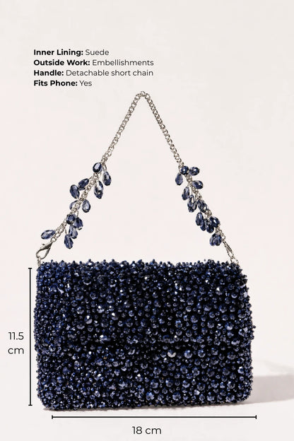 Charcoal blue shoulder bag for cocktail parties and evening events