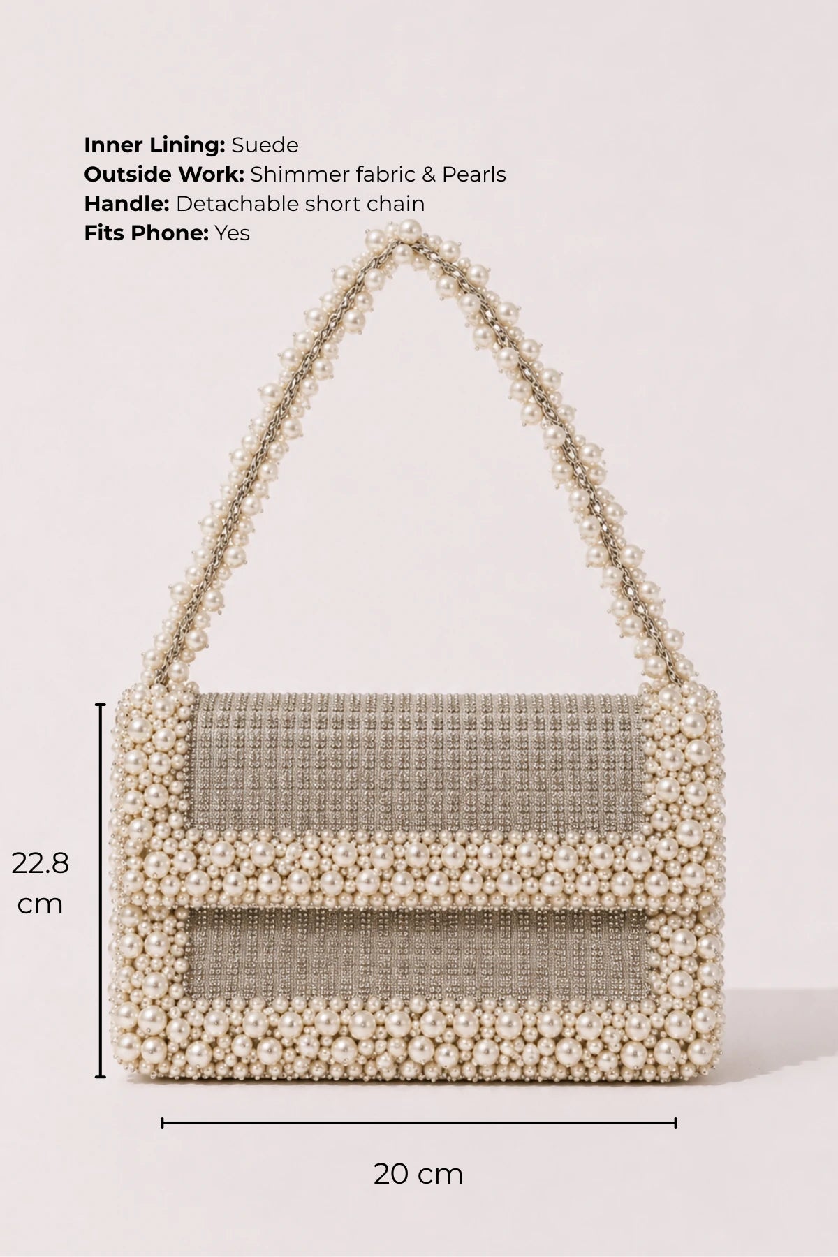 Designer denim shoulder bag for women with pearl accents