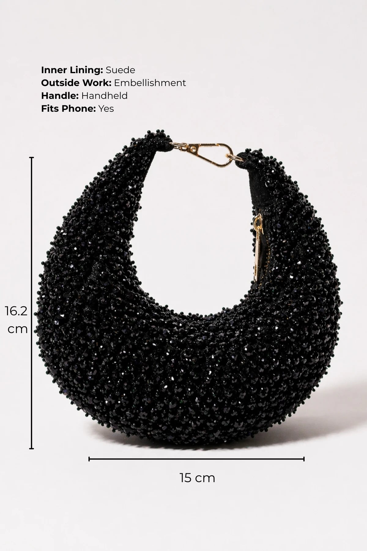 Designer black hobo bag for women with elegant beadwork