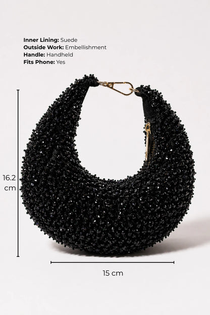 Designer black hobo bag for women with elegant beadwork