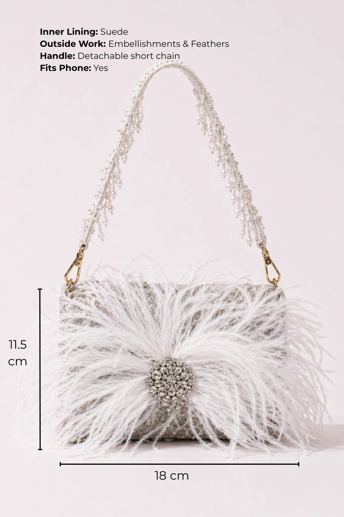 Designer feather shoulder bag with handcrafted bead embroidery