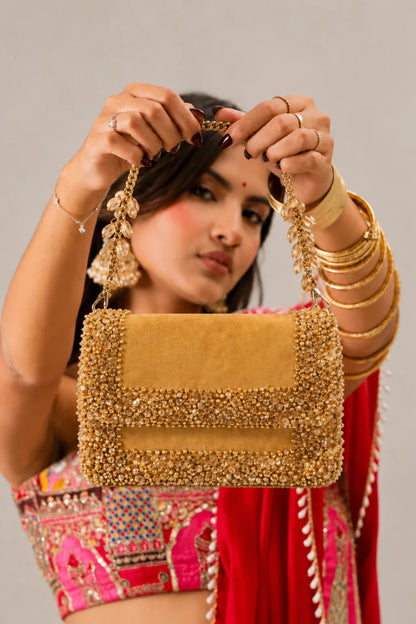 Designer golden shoulder bag for women