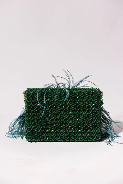 Designer green shoulder bag for parties and special occasions