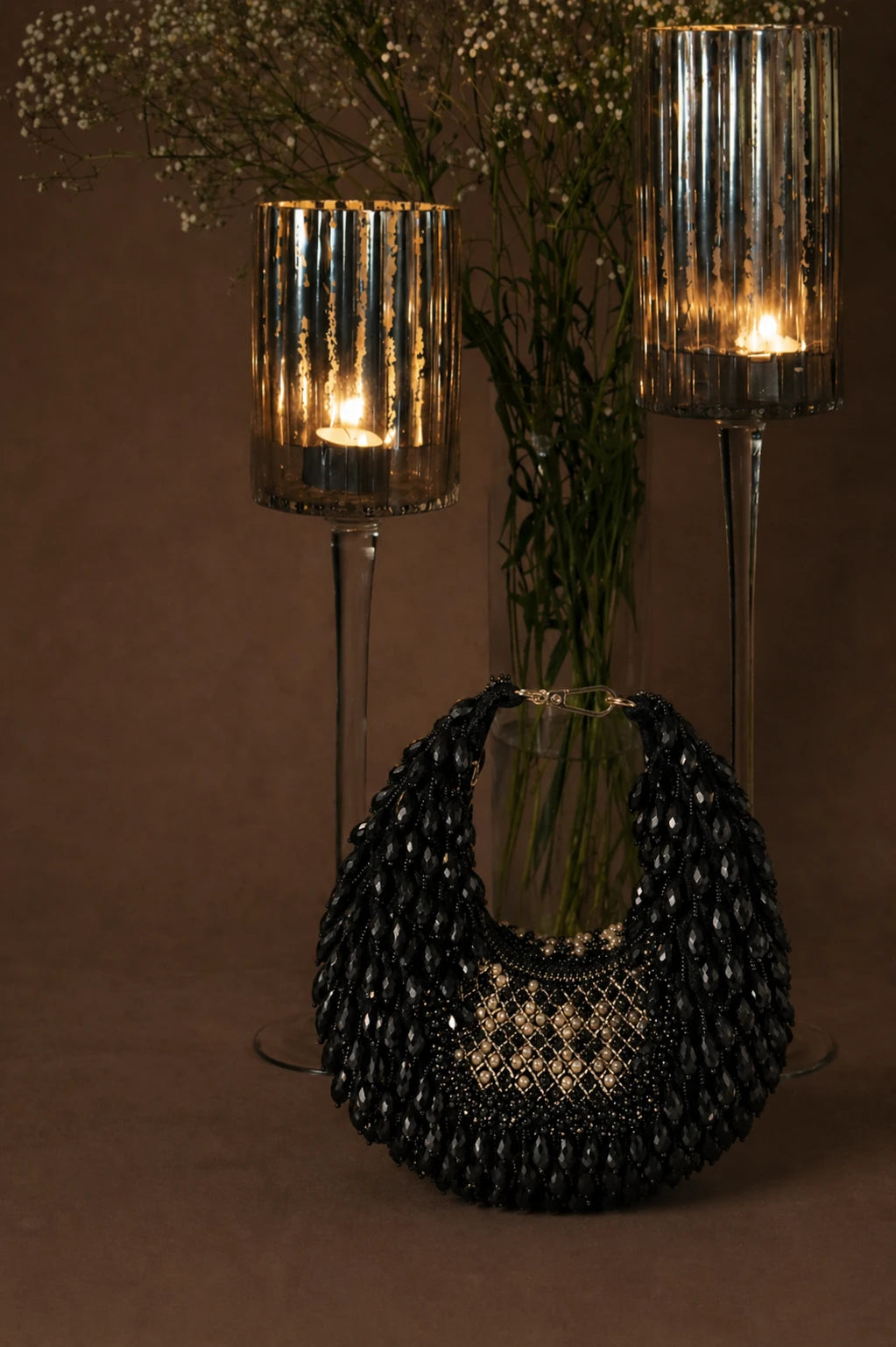 Designer hobo bag for women with handcrafted bead detailing