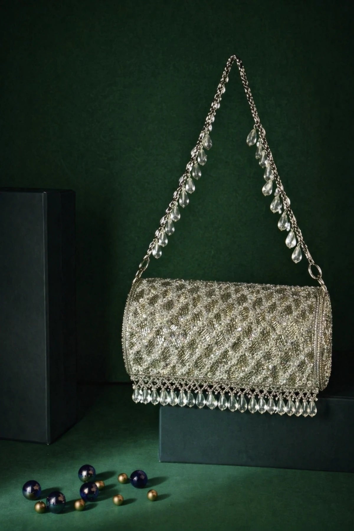 Silver shoulder bag for wedding receptions and bridal celebrations