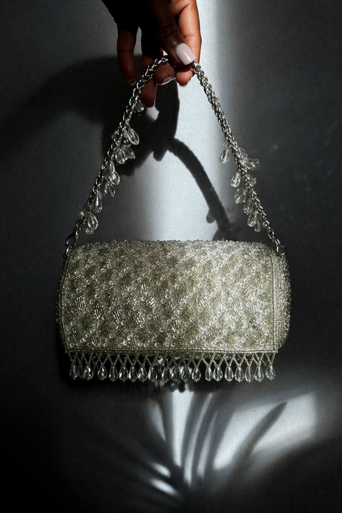Embellished shoulder bag for wedding guest styling