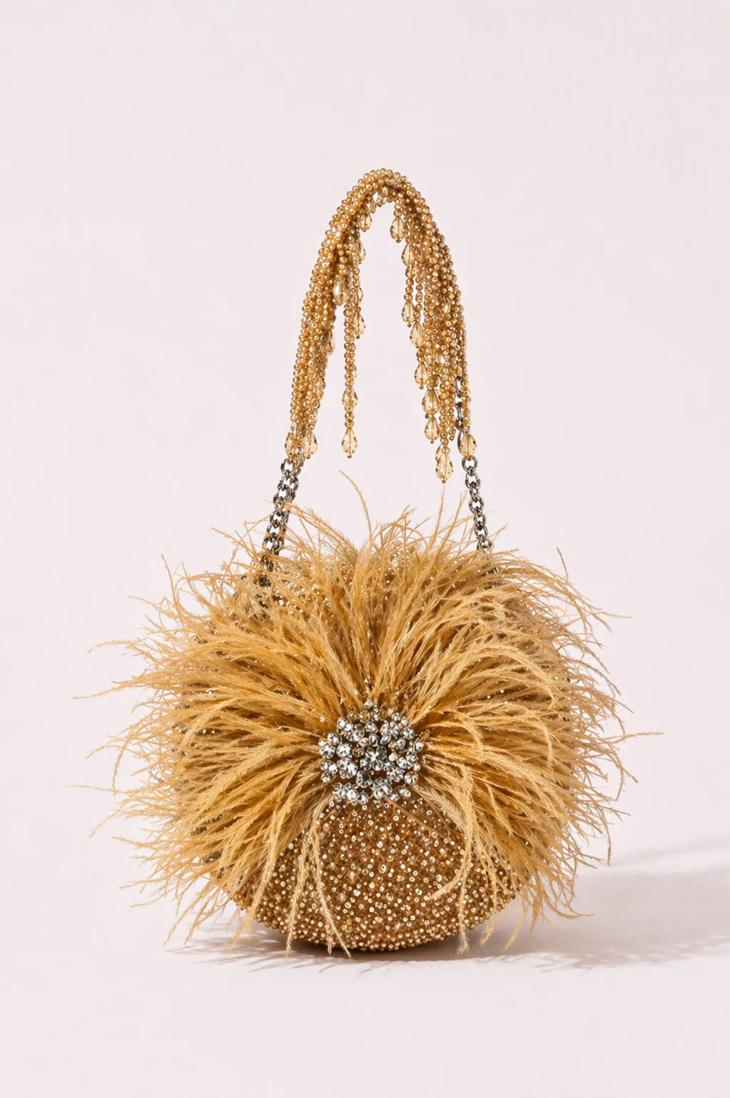 Feather Golden Round Bag for haldi celebrations and festive occasions