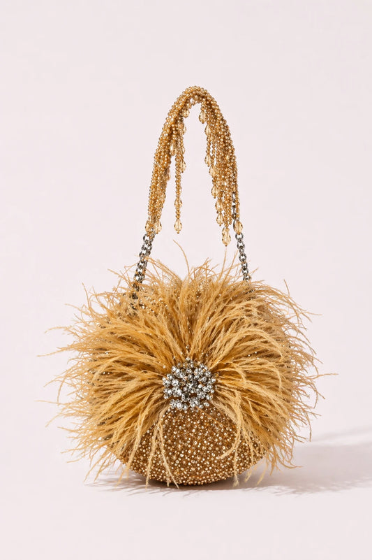Feather Golden Round Bag for haldi celebrations and festive occasions