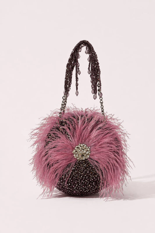 Feather Purple Round Bag for sangeet celebrations and cocktail parties